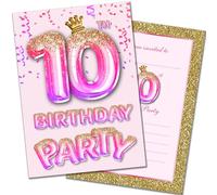 Olivia Samuel 20 Pack of 10th Birthday Invitations with Envelopes - Pink and Gold Glitter Effect - Ready to Write - Designed and Printed in the UK