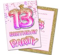 Olivia Samuel 20 Pack of 13th Birthday Invitations with Envelopes - Pink and Gold Glitter Effect - Ready to Write - Designed and Printed in the UK