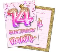 Olivia Samuel 20 Pack of 14th Birthday Invitations with Envelopes - Pink and Gold Glitter Effect - Ready to Write - Designed and Printed in the UK