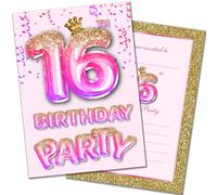 Olivia Samuel 20 Pack of 16th Birthday Invitations with Envelopes - Pink and Gold Glitter Effect - Ready to Write - Designed and Printed in the UK