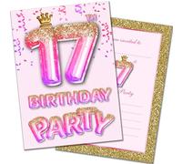 Olivia Samuel 20 Pack of 17th Birthday Invitations with Envelopes - Pink and Gold Glitter Effect - Ready to Write - Designed and Printed in the UK