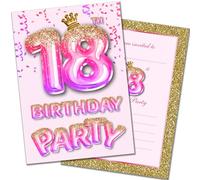 Olivia Samuel 20 Pack of 18th Birthday Invitations with Envelopes - Pink and Gold Glitter Effect - Ready to Write - Designed and Printed in the UK