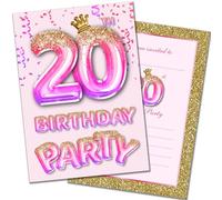 Olivia Samuel 20 Pack of 20th Birthday Invitations with Envelopes - Pink and Gold Glitter Effect - Ready to Write - Designed and Printed in the UK