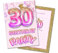 Olivia Samuel 20 Pack of 30th Birthday Invitations with Envelopes - Pink and Gold Glitter Effect - Ready to Write - Designed and Printed in the UK