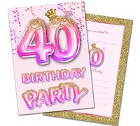 Olivia Samuel 20 Pack of 40th Birthday Invitations with Envelopes - Pink and Gold Glitter Effect - Ready to Write - Designed and Printed in the UK
