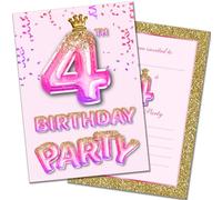 Olivia Samuel 20 Pack of 4th Birthday Invitations with Envelopes - Pink and Gold Glitter Effect - Ready to Write - Designed and Printed in the UK