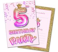 Olivia Samuel 20 Pack of 5th Birthday Invitations with Envelopes - Pink and Gold Glitter Effect - Ready to Write - Designed and Printed in the UK