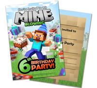 Olivia Samuel 20 Pack of 6th Birthday Invitations - Mine Blocks Design Age 6 - Animated inspired Design - Ready to Write with Envelopes - Designed and Printed in the UK