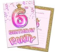 Olivia Samuel 20 Pack of 6th Birthday Invitations with Envelopes - Pink and Gold Glitter Effect - Ready to Write - Designed and Printed in the UK