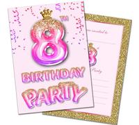 Olivia Samuel 20 Pack of 8th Birthday Invitations with Envelopes - Pink and Gold Glitter Effect - Ready to Write - Designed and Printed in the UK