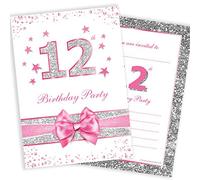 Olivia Samuel 20 x 12th Birthday Party Invitations from Pink Sparkly Design and Photo Effect Silver Glitter - A6 Postcard Size with envelopes