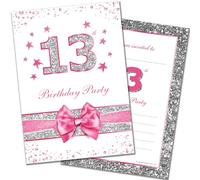 Olivia Samuel 20 x 13th Birthday Party Invitations from Pink Sparkly Design and Photo Effect Silver Glitter - A6 Postcard Size with envelopes