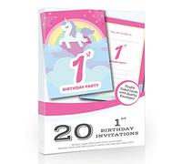 Olivia Samuel 20 x 1st Birthday Party Invitations from Unicorn & Rainbow Pink Invites - Ready to Write with Envelopes