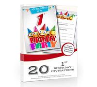 Olivia Samuel 20 x 1st Birthday Party Invites from Cartoon Style - Ready to Write with Envelopes