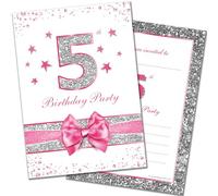Olivia Samuel 20 x 5th Birthday Party Invitations from Pink Sparkly Design and Photo Effect Silver Glitter - A6 Postcard Size with envelopes