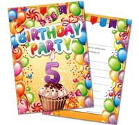 Olivia Samuel 20 x 5th Birthday Party Invites from Boy or Girl Bright Fun Design - Ready to Write with Envelopes