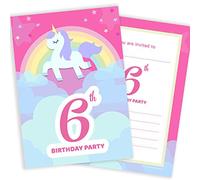 Olivia Samuel 20 x 6th Birthday Party Invitations from Unicorn & Rainbow Pink Invites - Ready to Write with Envelopes