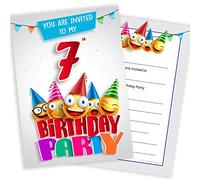 Olivia Samuel 20 x 7th Birthday Party Invites from Cartoon Style - Ready to Write with Envelopes