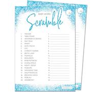 Olivia Samuel 20 x Word Scramble Baby Shower Game - Boys Blue Glitter Effect Design (20 Guest Cards + 1 Card of Answers for The Host + Winner's Certificate)