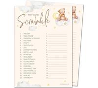 Olivia Samuel 20 x Word Scramble Baby Shower Game - Unisex Neutral Teddy Bear Design (20 Guest Cards + 1 Card of Answers for The Host + Winner's Certificate)…