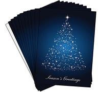 Olivia Samuel Pack of 10 Premium Christmas Cards from Star Topped Tree Blue. A5 Size Thick Card with Peel and Seal Envelopes. Perfect corporate Christmas card design.