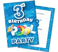 Olivia Samuel Pack of 20 Pool Party 3rd Birthday Invitations with Envelopes - Ready to Write - Designed and Printed in the UK