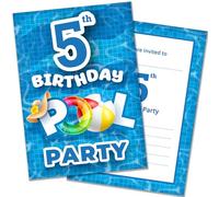 Olivia Samuel Pack of 20 Pool Party 5th Birthday Invitations with Envelopes - Ready to Write - Designed and Printed in the UK
