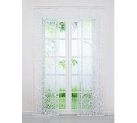 Olivia Set of 2 White Floral Sheer Curtains for Window & Door Decoration Easy Installation with Adhesive Strips Perfect for Bedroom Kitchen Balcony - 57x225cm