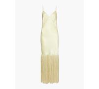 Olivia Von Halle Womens Elderflower Zoya Fringed-hem Silk-satin Nightdress L