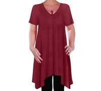 Eye Catch - Olivia Womens Casual V Neck Long Tunic Uneven Hem Plus Size Ladies Flared Top Wine Size 22-24