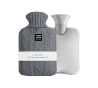 OliviaLiving 2 Litre Hot Water Bottle with Knitted Cover - Reusable Heat Cold Pack for Pain Relief, Warming, Refreezing and Hot Cold Therapy (Dark Grey)