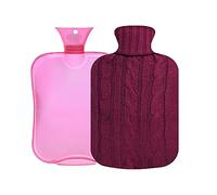 OliviaLiving Classic Transparent Hot Water Bottle 2 Liter with Knit Cover - Great for Cramps, Pain Relief & Cozy Nights - Water Heating Pad - Feet & Bed Warmer for Adults