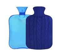 OliviaLiving Classic Transparent Hot Water Bottle 2 Liter with Knit Cover - Great for Cramps, Pain Relief & Cozy Nights - Water Heating Pad - Feet & Bed Warmer for Adults