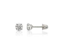 Olivia's Collection 14k White or Yellow Gold 14k White Gold Solitaire Round Cubic Zirconia Stud Earrings with Secure Screw-Backs. Piercing to the Lobe, Upper-Lobe, and further for a Woman, Man, and