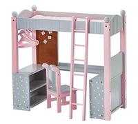 Olivia's Little World 18 inch Doll Bunk Bed with Desk | Wooden College Dorm, Pink & Grey Polka Dot