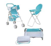 Olivia's Little World 3-in-1 Doll Pushchair Stroller, Doll High Chair & Cot Set OL-00013