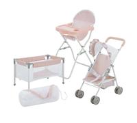 Olivia's Little World Polka Dot Princess Baby Doll 3pc Nursery Set - Crib, High Chair & Stroller, Pink & Gray