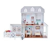 Olivia's Little World Dreamland Farmhouse Wooden Doll House, White/Grey | Horse Stable, Porch, 14-pc. Accessory Set, For 12" Dolls