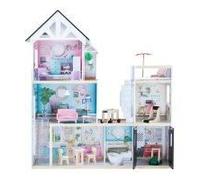 Olivia's Little World by Teamson Kids Large Dreamland Mansion Wooden Dolls House 3-Floors & 18 Accessories, Interactive Dollhouse with Lift & Garage TD-13500C