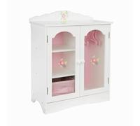 Olivia's Little World - Princess Fancy Wooden Closet with 3 Hangers and 1 Cubby (White / Pink) | Wooden 18 inch Doll Furniture
