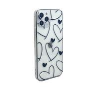 OLIVIA'S PHONES Cases For 13 (6.1) Clear Large Black Love Hearts All Over Pattern Tough Protective Smartphone Case Cover