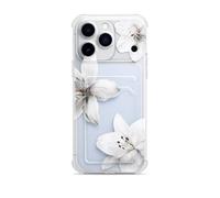 OLIVIA'S PHONES Cases For iPhone 13 Pro Max (6.7) Clear White Flowers Lilies Lily Bloom Credit Bank Card Holder Tough Corner Bumper Camera Lens Cover Protective Smartphone Case Covers