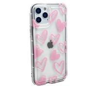 OLIVIA'S PHONES Cases For iPhone 15 Pro Max (6.7) Clear Large Baby Pink Love Hearts All Over Pattern Tough Gel Protective Smartphone Case Cover