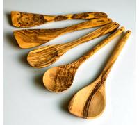 OLIVIKO 100% Olive Wood HANDMADE 5 Spoon Set | Ideal for Nonstick Cookware & Kitchen Utensils | Cooking, Baking & Serving | Eco-friendly & SALAD TONG Salad serving (Classic utensils)