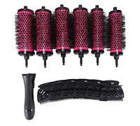 Olivine 6pcs/set 3 Sizes Detachable Handle Hair Roller Brush with Positioning Clips Aluminum Ceramic Barrel Curler Comb Hairdresser, Pink