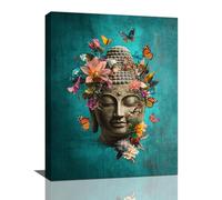 Olivine Zen Wall Art, Buddha Pictures Wall Decor, Teal Painting Flower Bloom Canvas Prints, Framed Artwork for Living Room Bedroom Bathroom Spa Office Home Decoration Meditation Yoga 16”x12”