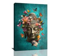 Olivine Zen Wall Art, Zen Pictures Wall Decor, Teal Painting Flower Bloom Canvas Prints, Framed Artwork for Living Room Bedroom Bathroom Spa Office Home Decoration Meditation Yoga 24”x16