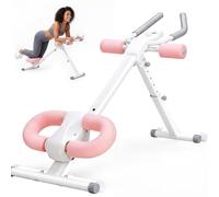 OLIXIS Adjustable Ab Machine for Stomach Workout, Core Workout Equipment for Home Gym, Ab Trainer with 2 Incline & 5 Height Levels, Knee & Elbow Protection, 440LBS, LCD Display, Foldable, White Pink