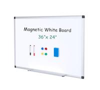 OLIXIS Magnetic Whiteboard, 91.4 x 61 cm, Whiteboard with 1 Dry Extinguisher and 2 Multicoloured Markers and 4 Magnetic Pins, Aluminium Frame