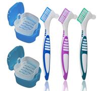 Olixuzyh 5PCS Denture Bath Case Cup Kit Denture Brush Kit Denture Cleaning Kit with 3 Denture Brush, 2 Denture Bath Case with Strainer Basket and Lid